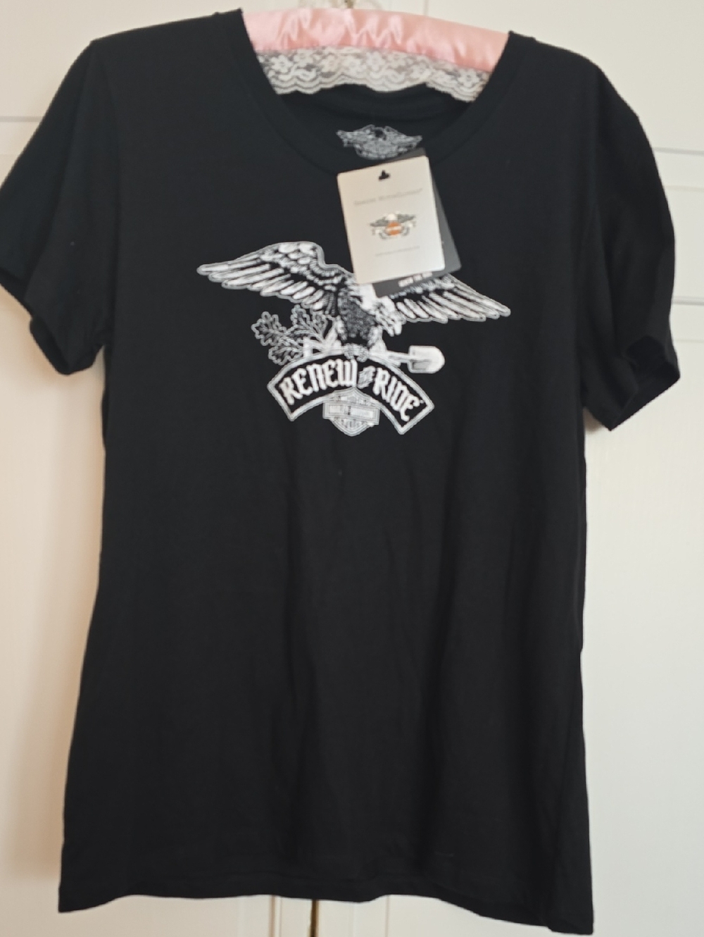 Harley Davidson Black Graphic Eagle Tee - "Renew The Ride" Women Xl